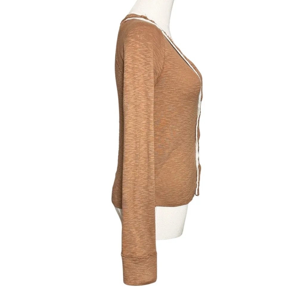 Free People Tan Brown Button-Up Ruffle Trim Cardigan - Picture 4 of 8